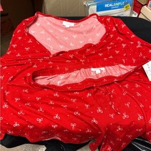 Red Bow Print Pajama Short Set